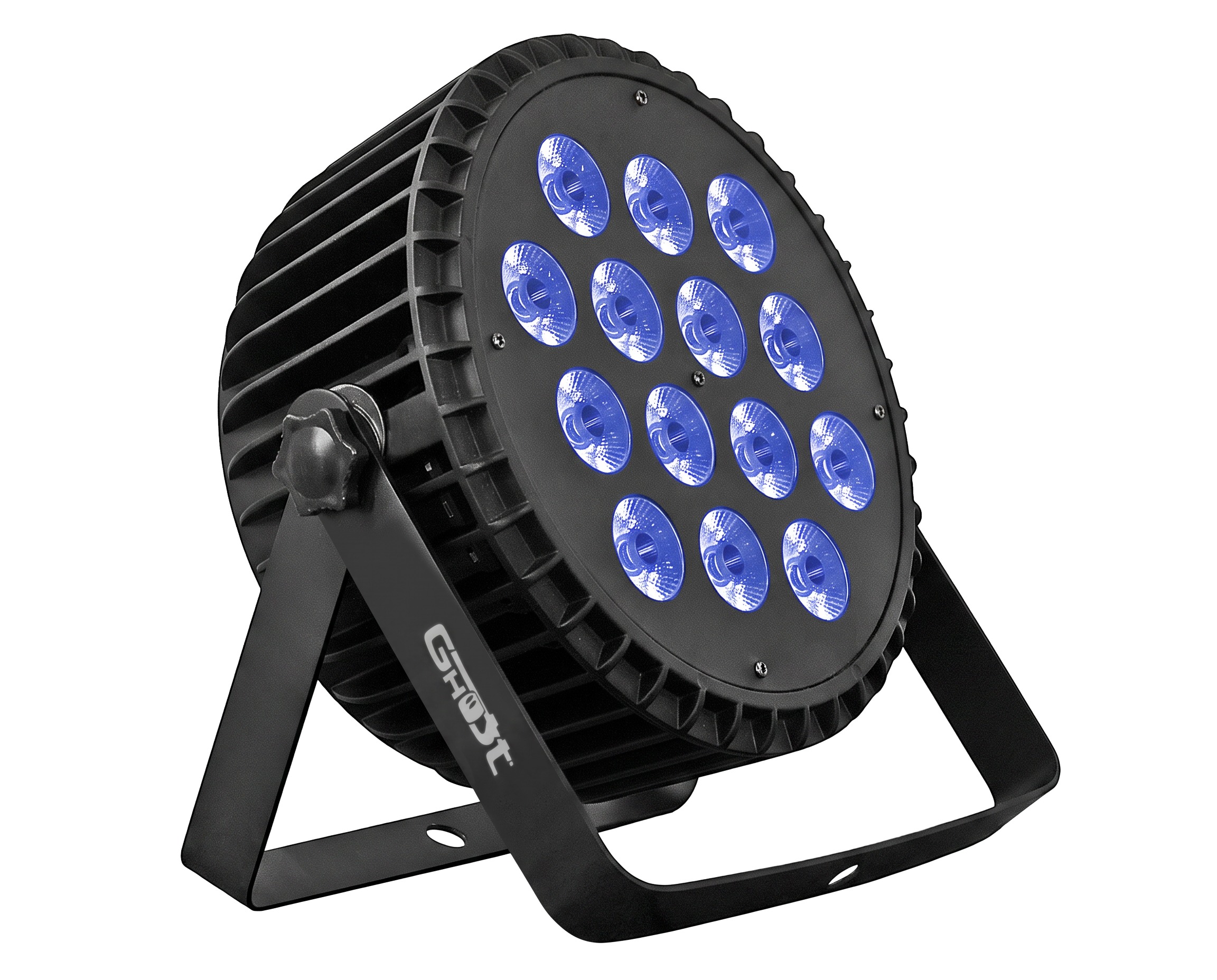 Par à led Ghost Spoty 14x10W noir, lentilles bleues allumées